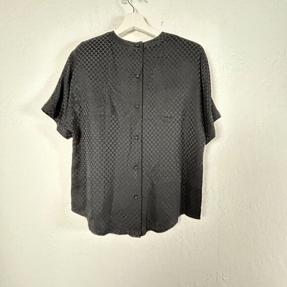 Doncaster Silks Womens Short Sleeve Button-Back Blouse Top Small Black Polk Dot - Picture 2 of 6